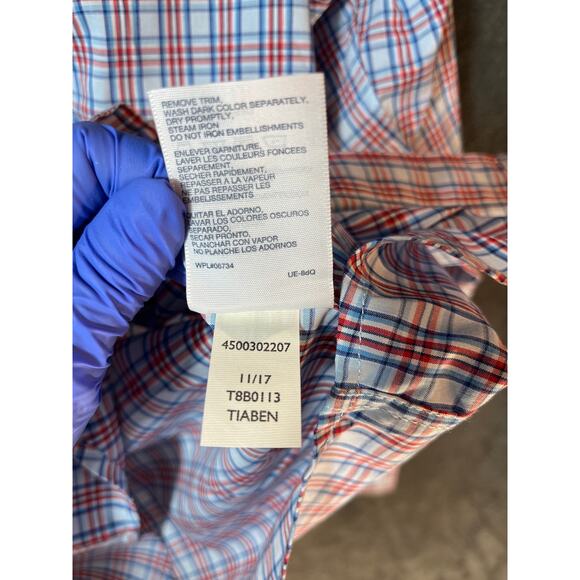 Boys Tommy Hilfiger Red Plaid Long Sleeve Button Down Shirt 12 - Picture 4 of 5